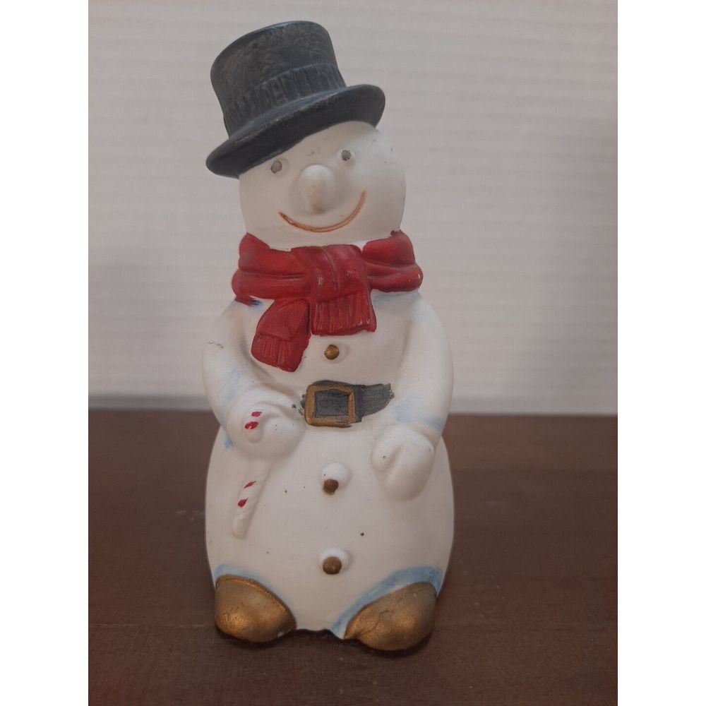 Vintage FEI Snowman Christmas Ceramic Bell Holiday Décor 4 Inches Tall